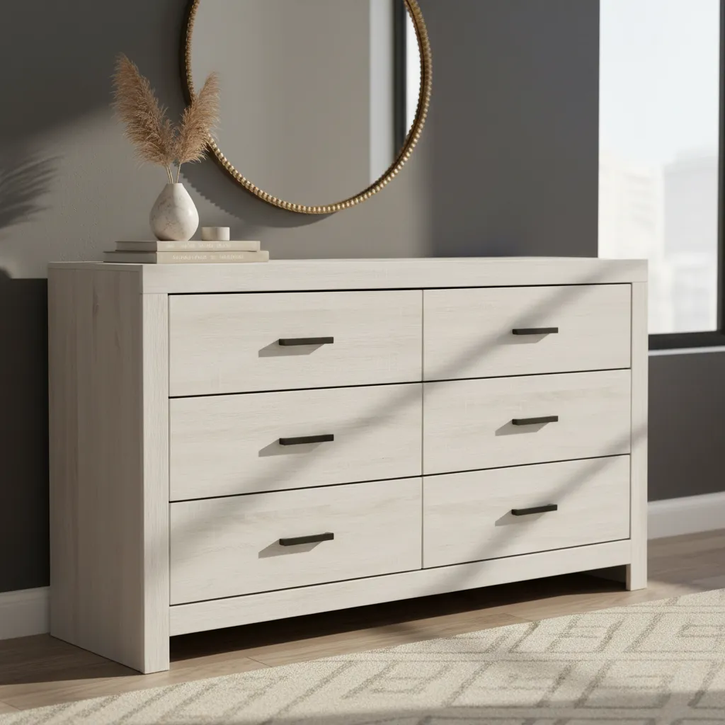 CÓMODA BRANT 6 CAJONES TIRADORES NEGROS MUEBLE COLOR TOSCANA 83X148CM - 1