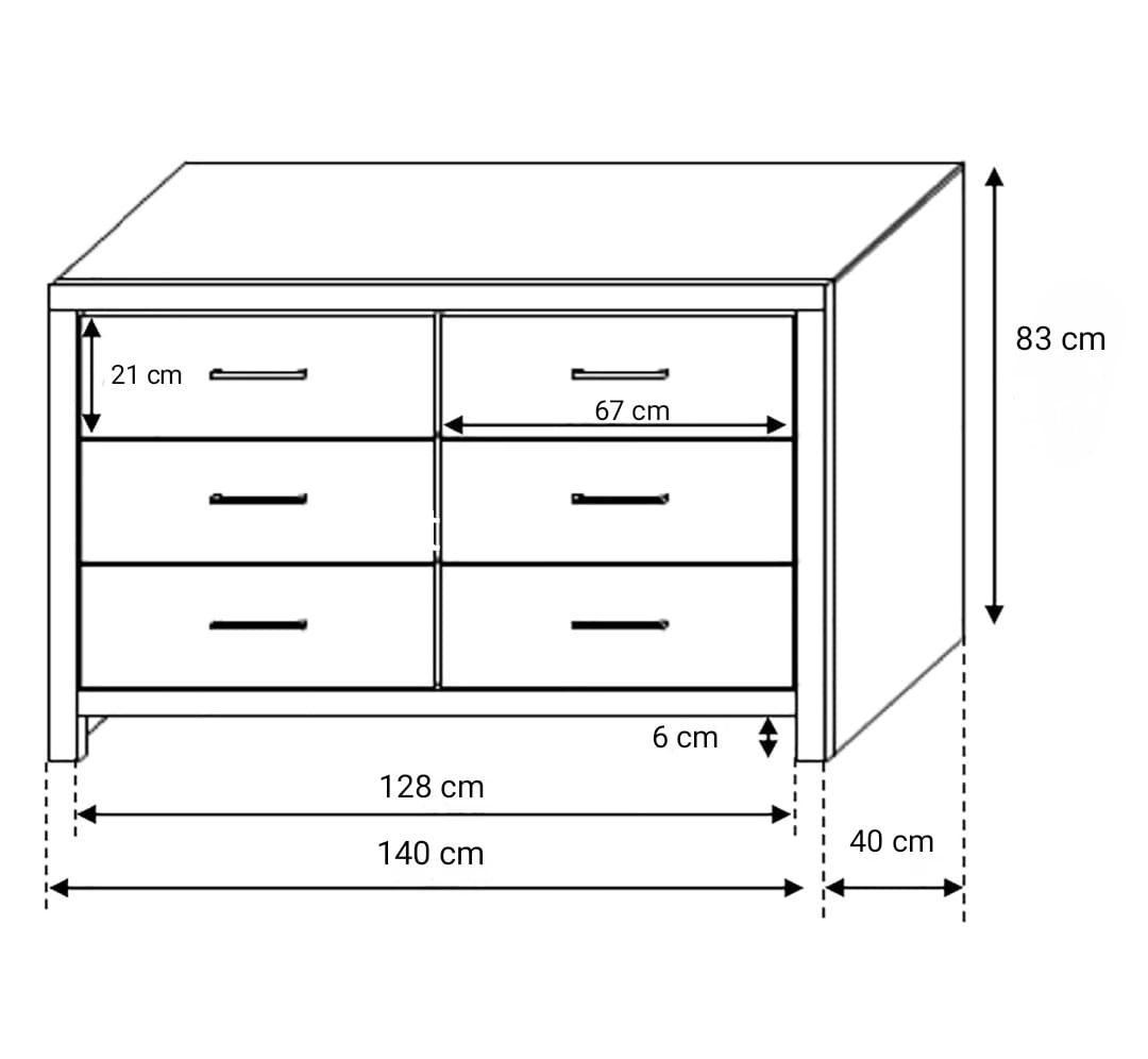 CÓMODA BRANT 6 CAJONES TIRADORES NEGROS MUEBLE COLOR TOSCANA 83X148CM - 8