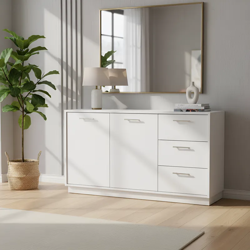 COMODA HANORA 3 CAJONES 2 PUERTAS COLOR BLANCO 82X138CM - 1