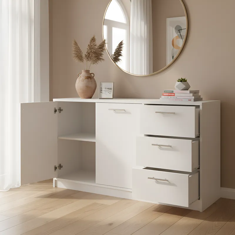 COMODA HANORA 3 CAJONES 2 PUERTAS COLOR BLANCO 82X138CM - 2