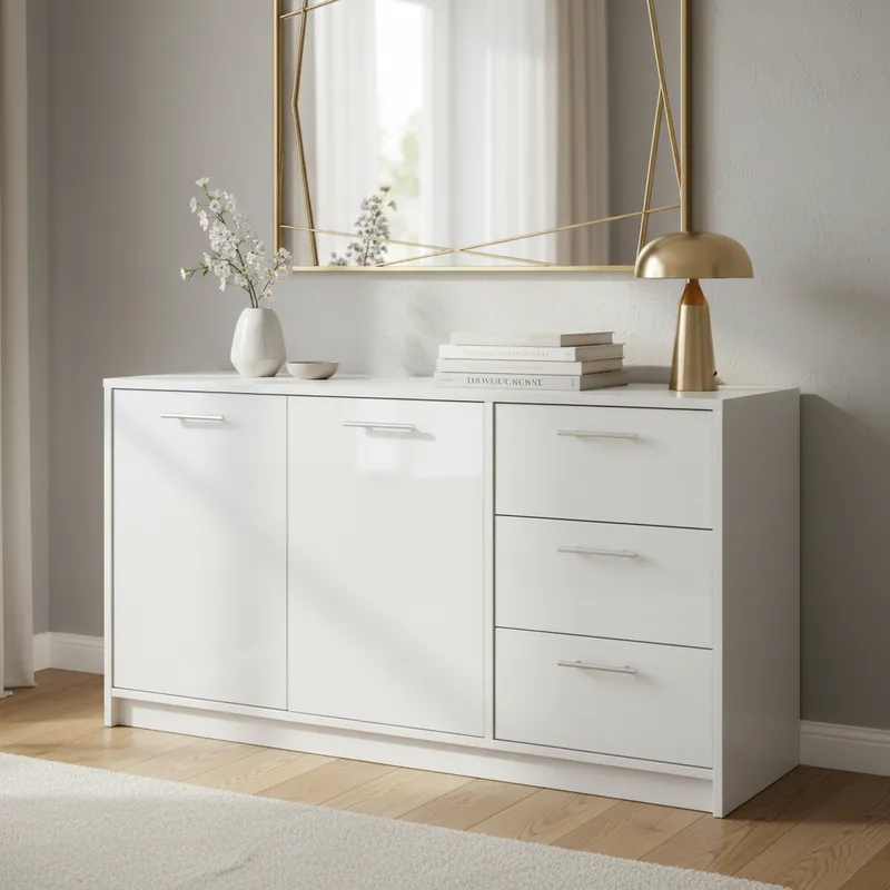 COMODA HANORA 3 CAJONES 2 PUERTAS COLOR BLANCO 82X138CM - 7