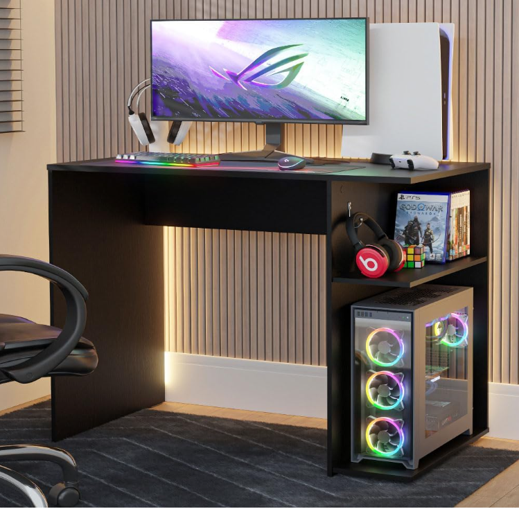ESCRITORIO PARA PC ULTRA CON 2 ESTANTES COLOR NEGRO - 1