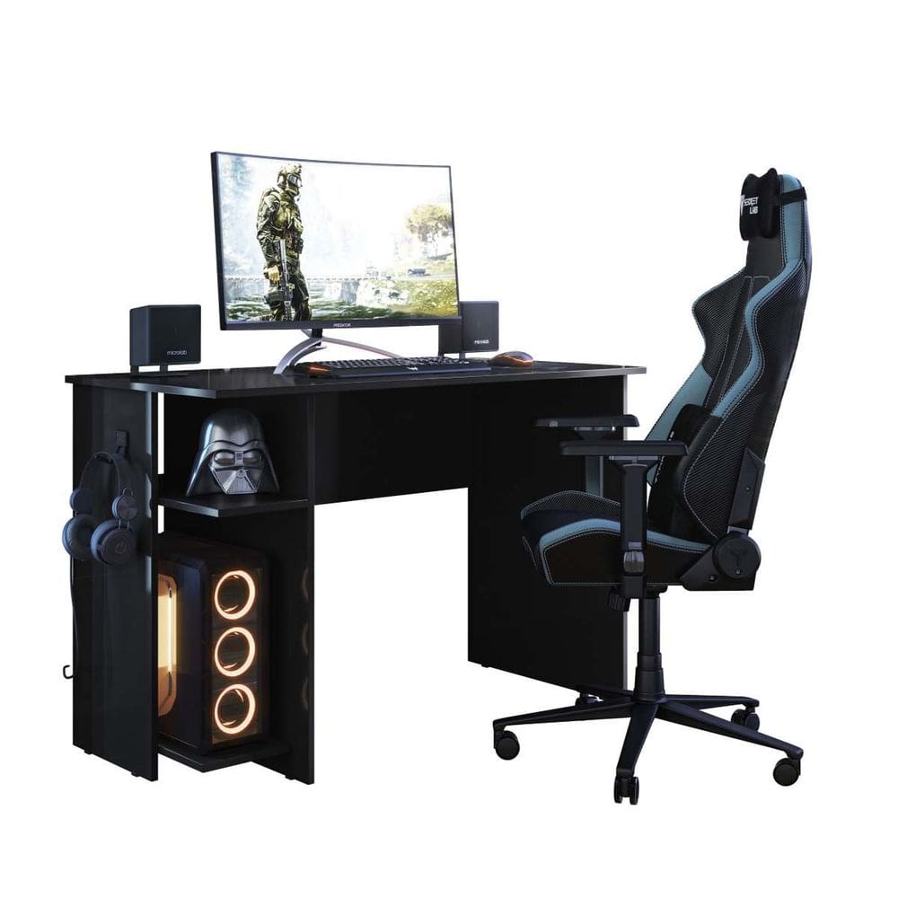 ESCRITORIO GAMER CON 2 ESTANTES COLOR NEGRO 75X114CM - 1