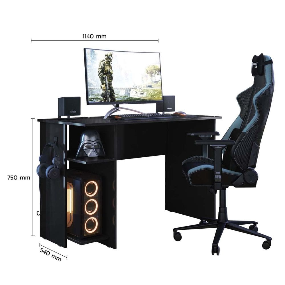 ESCRITORIO GAMER CON 2 ESTANTES COLOR NEGRO 75X114CM - 4
