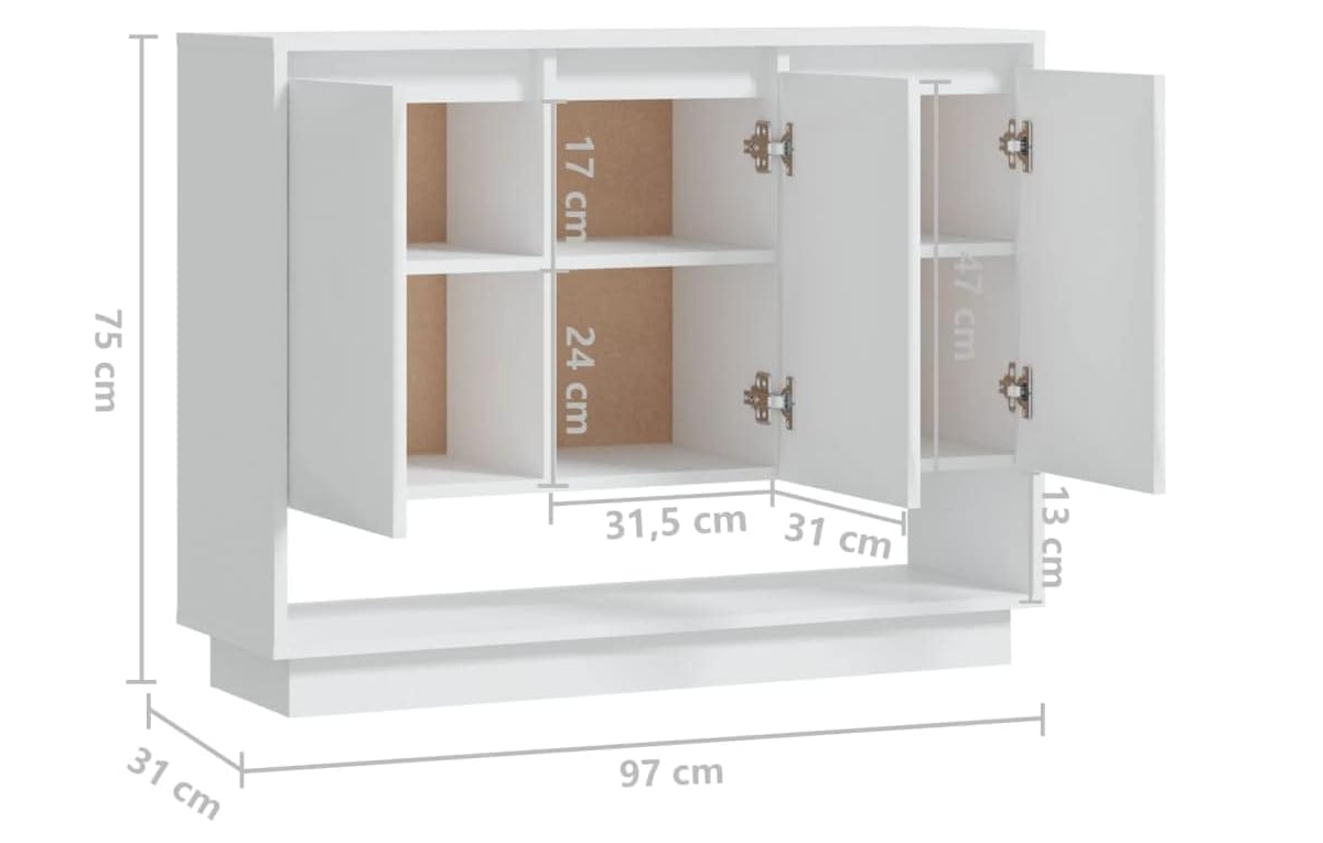 APARADOR WORDEN 3 PUERTAS UN ESTANTE BAJO COLOR BLANCO MATE 97X31X75 - 7