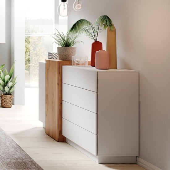 CÓMODA MODULAR ALVA 4 CAJONES 2 PUERTAS COLOR BLANCO Y ROBLE 160X88CM - 1