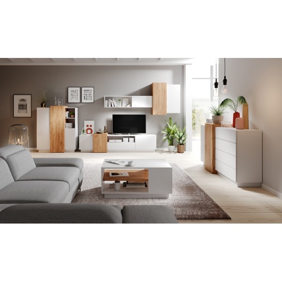 CÓMODA MODULAR ALVA 4 CAJONES 2 PUERTAS COLOR BLANCO Y ROBLE 160X88CM - 6