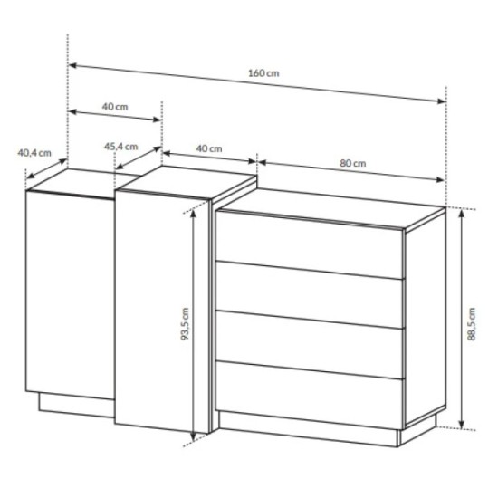 CÓMODA MODULAR ALVA 4 CAJONES 2 PUERTAS COLOR BLANCO Y ROBLE 160X88CM - 8