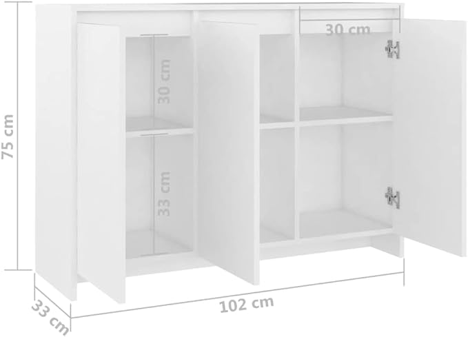 APARADOR JERY MODERNO 3 PUERTAS CON ESTANTES INTERNOS BLANCO 75X102 CM - 7