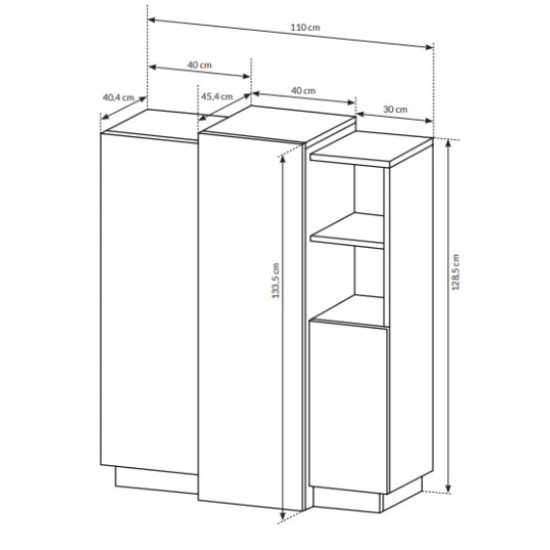 CÓMODA MODULAR ALVA DIVISIONES INTERNAS 3 PUERTAS BLANCO ROBLE 110CM - 6