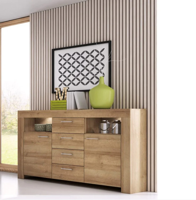 APARADOR ELSA CON 4 CAJONES 2 PUERTAS COLOR ROBLE 96X155CM - 3