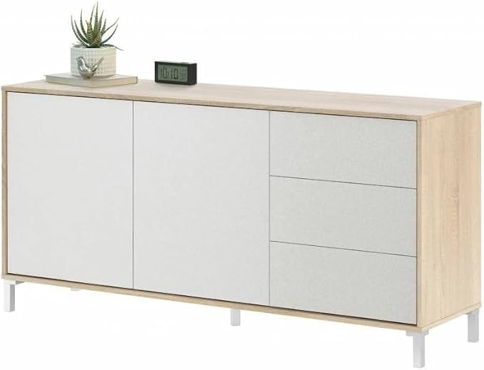 APARADOR VELEZ 2 PUERTAS 3 CAJONES COLOR ROBLE Y BLANCO 74X154 CM - 2