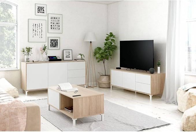 APARADOR VELEZ 2 PUERTAS 3 CAJONES COLOR ROBLE Y BLANCO 74X154 CM - 4