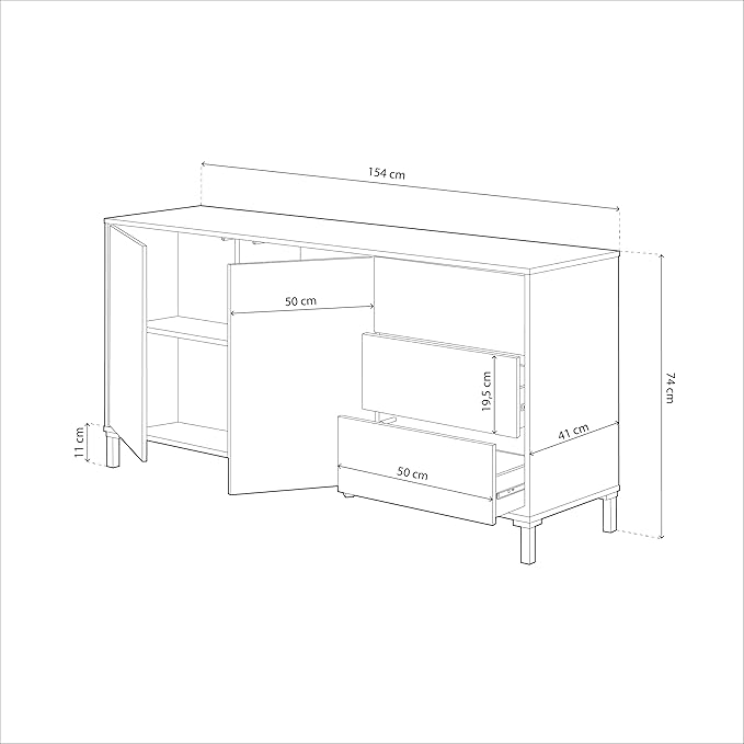 APARADOR VELEZ 2 PUERTAS 3 CAJONES COLOR ROBLE Y BLANCO 74X154 CM - 7