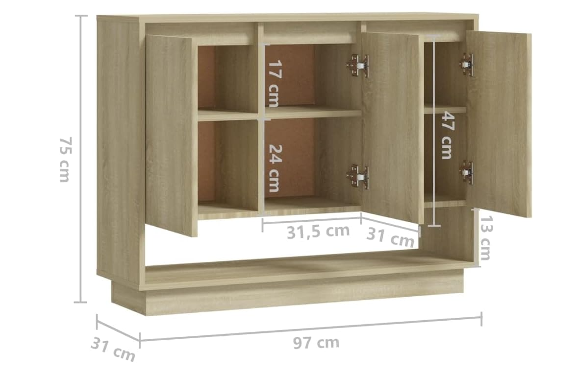 APARADOR WORDEN 3 PUERTAS UN ESTANTE BAJO COLOR ROBLE 97X31X75 CM - 7