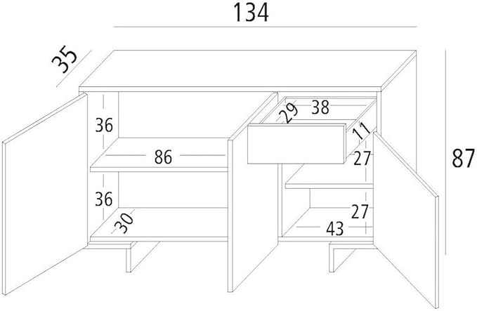APARADOR DINER 3 PUERTAS 1 CAJON COLOR BLANCO 87X134 CM - 4