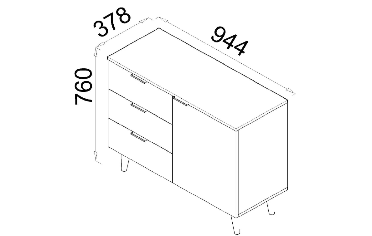 APARADOR BLANCO 1 PUERTA Y 3 CAJONES COMEDOR 76X95CM - 8