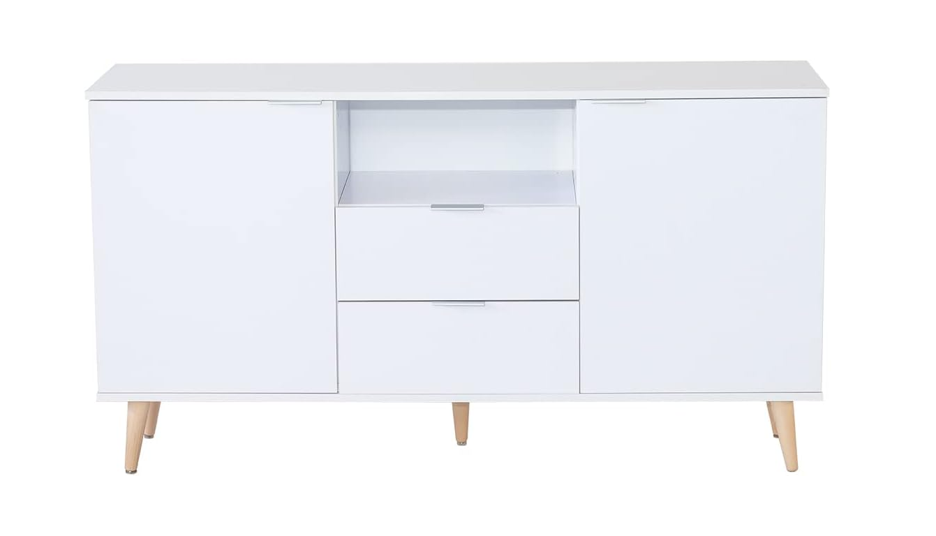 APARADOR OASIS 2 PUERTAS 2 CAJONES BLANCO MODERNO 5 PATAS DE MADERA - 3