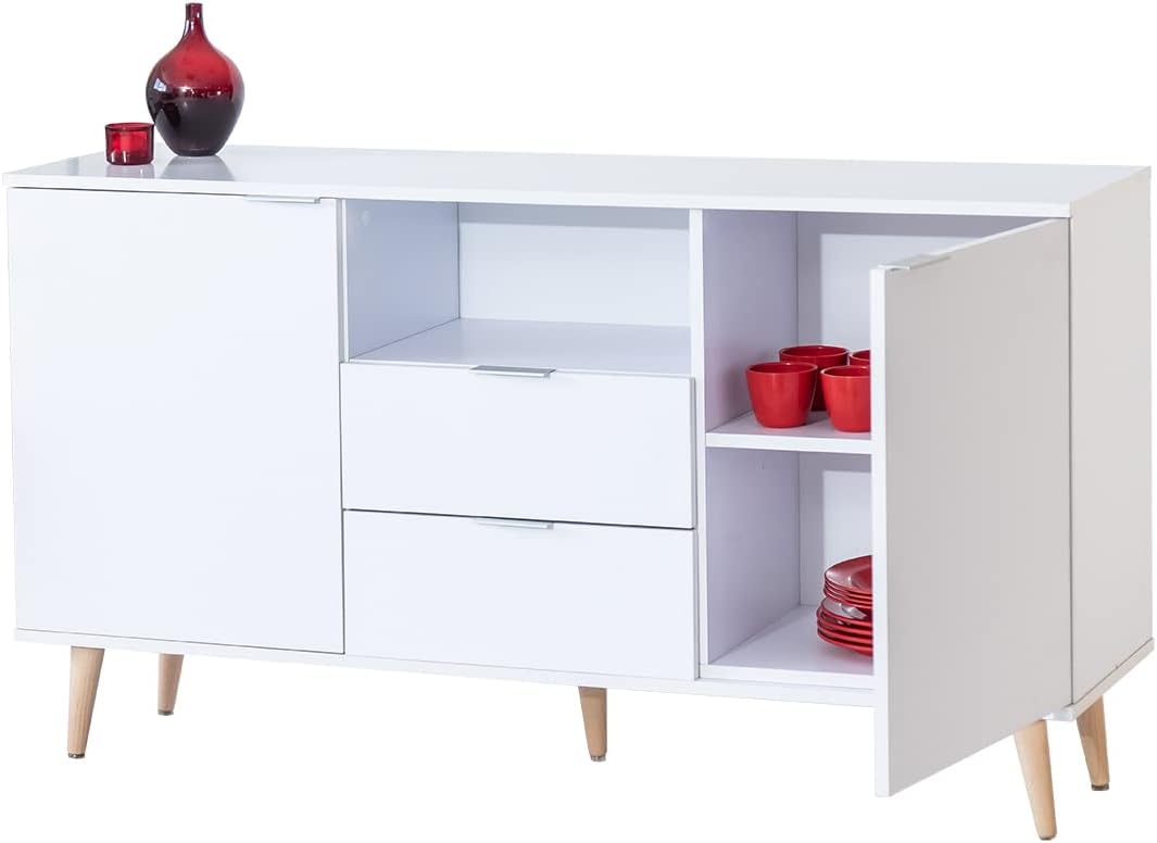 APARADOR OASIS 2 PUERTAS 2 CAJONES BLANCO MODERNO 5 PATAS DE MADERA - 4