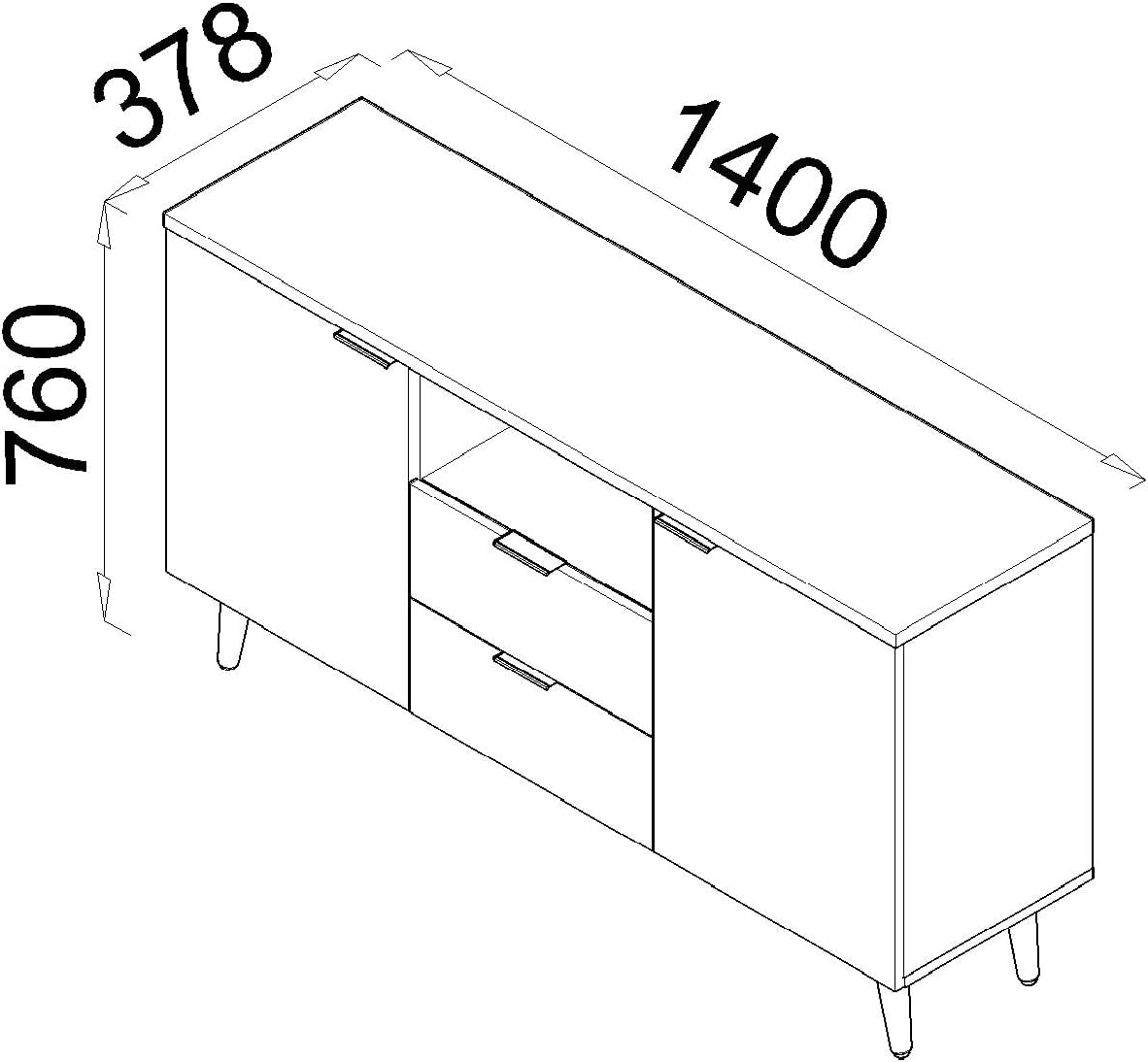 APARADOR OASIS 2 PUERTAS 2 CAJONES BLANCO MODERNO 5 PATAS DE MADERA - 8