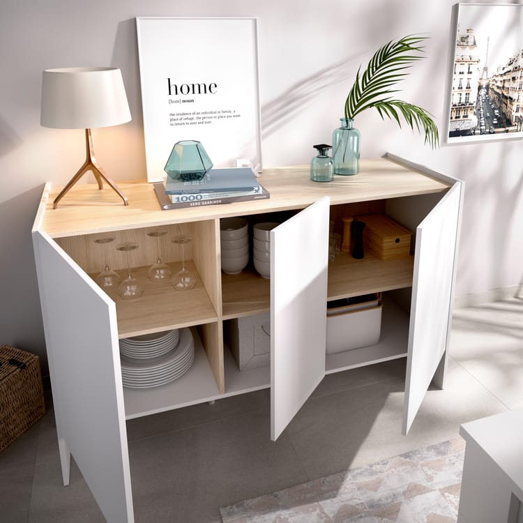APARADOR DREULL 3 PUERTAS ESTANTE BLANCO 138CM - 4