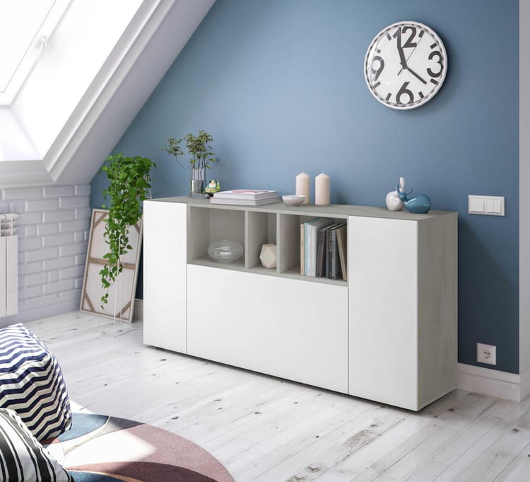 APARADOR CAMILE 3 PUERTAS ESTANTES BLANCO GRIS 150 CM - 1
