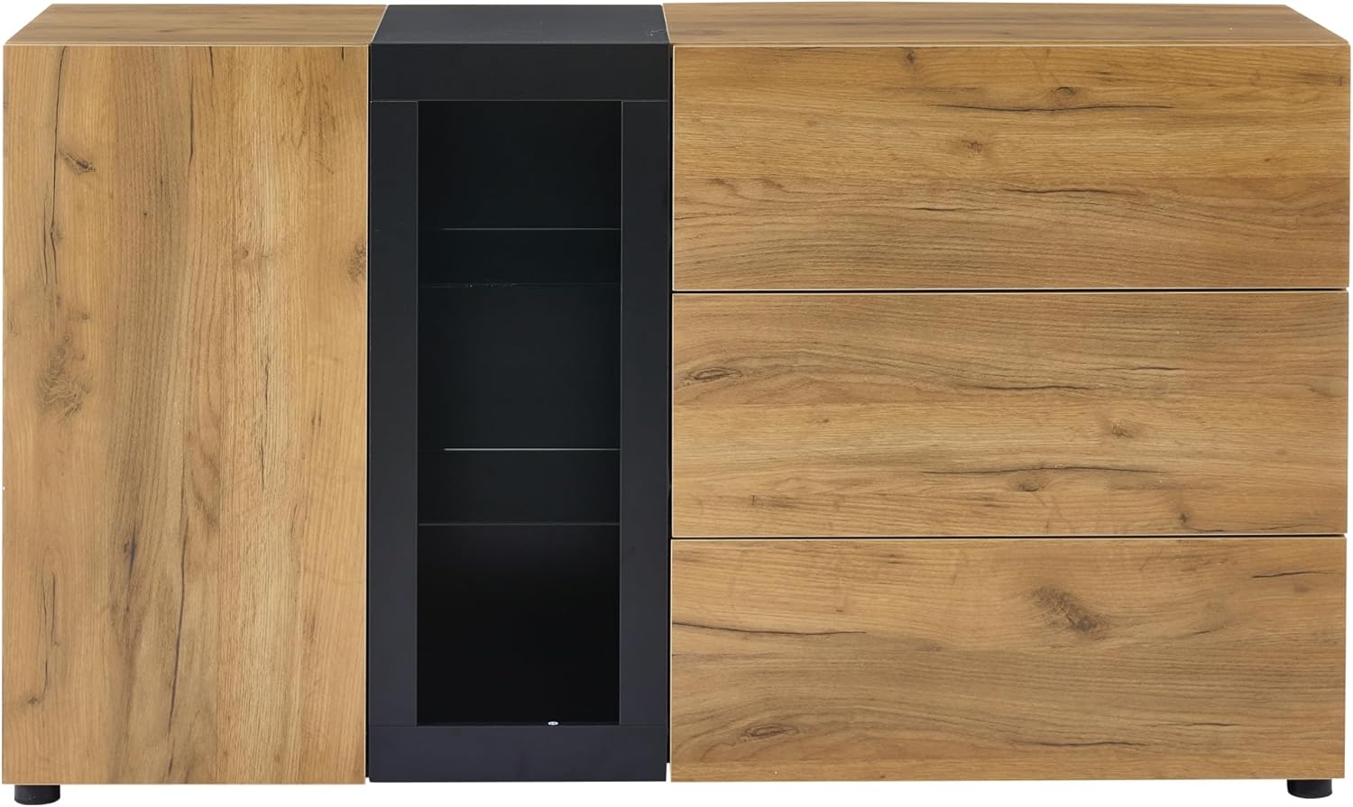 APARADOR MICER 3 CAJONES 1 PUERTA ESTANTES ABIERTOS DUNA NEGRO 140 CM - 5