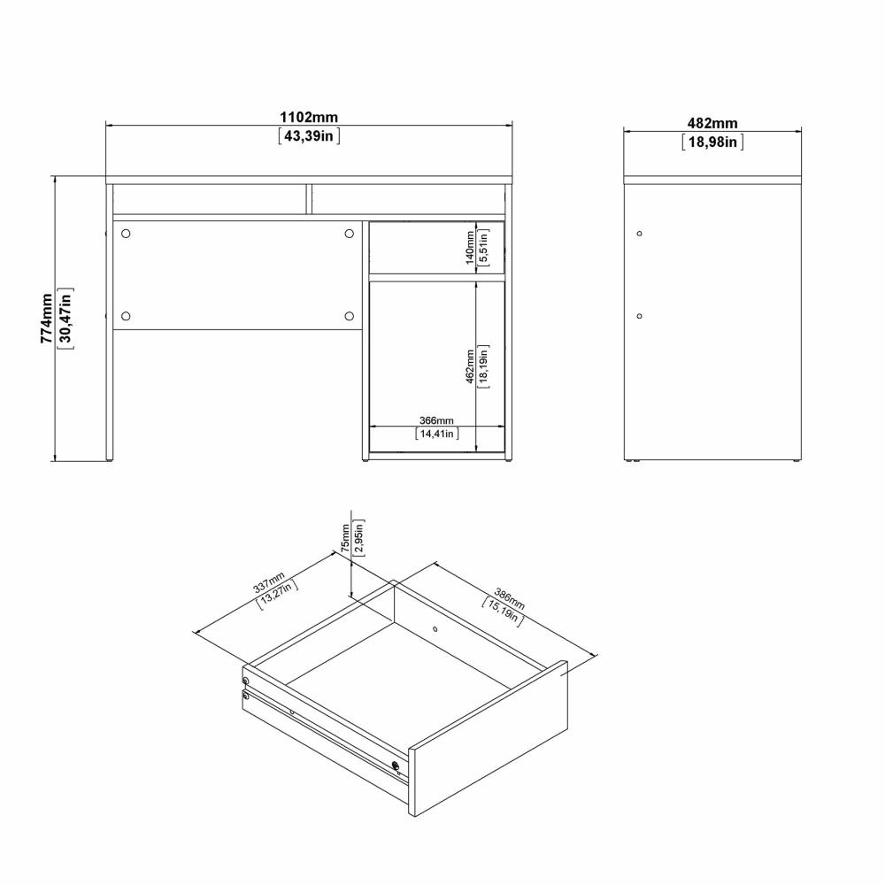 ESCRITORIO VESTO 1 PUERTA 1 CAJÓN Y 2 ESTANTES ABIERTOS NEGRO 110CM - 10