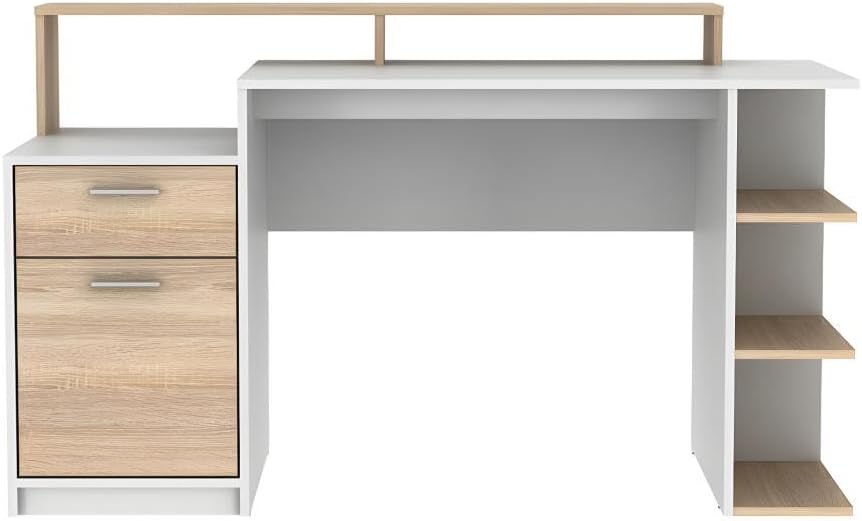 ESCRITORIO BENZINO CON CAJÓN 1 PUERTA Y ESTANTES BLANCO ROBLE 138CM - 1
