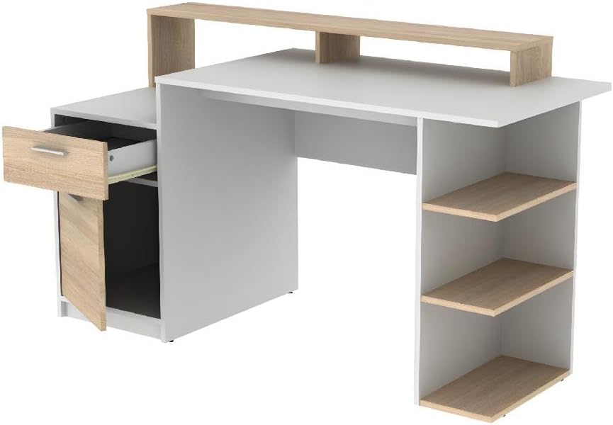 ESCRITORIO BENZINO CON CAJÓN 1 PUERTA Y ESTANTES BLANCO ROBLE 138CM - 3