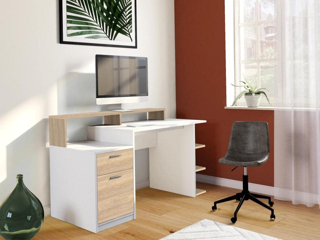 ESCRITORIO BENZINO CON CAJÓN 1 PUERTA Y ESTANTES BLANCO ROBLE 138CM - 4