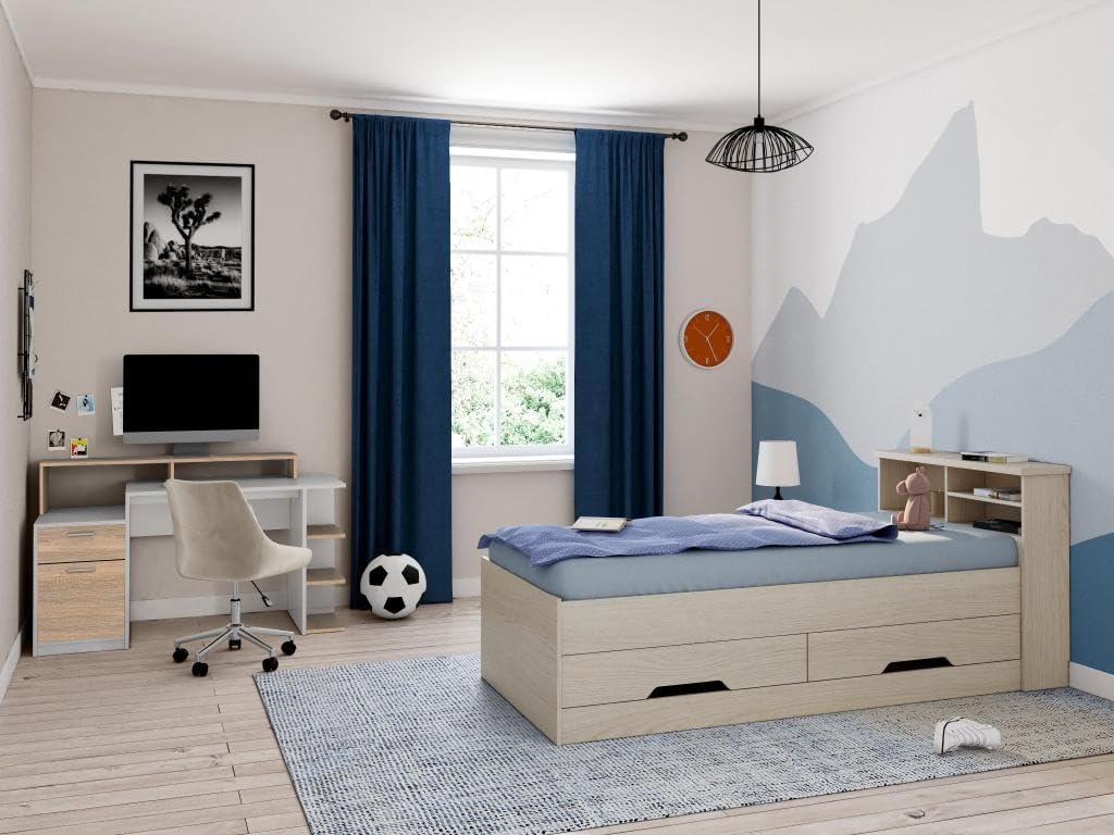 ESCRITORIO BENZINO CON CAJÓN 1 PUERTA Y ESTANTES BLANCO ROBLE 138CM - 5