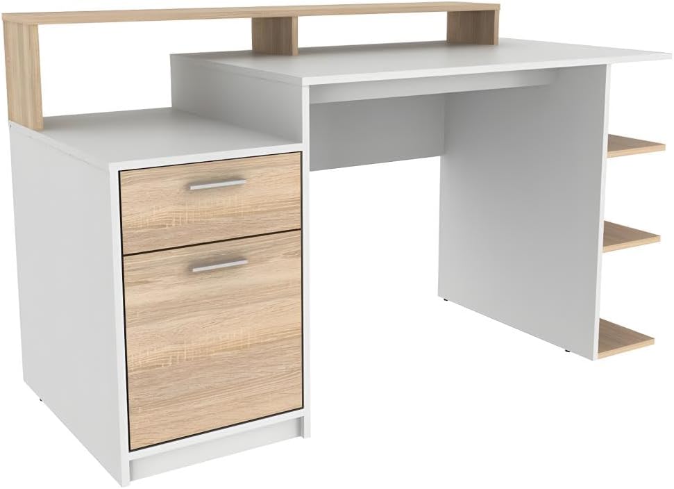 ESCRITORIO BENZINO CON CAJÓN 1 PUERTA Y ESTANTES BLANCO ROBLE 138CM - 6