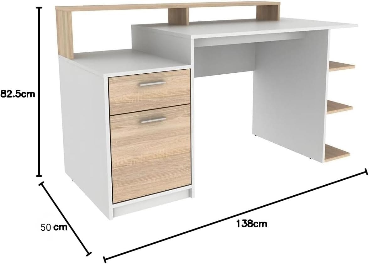 ESCRITORIO BENZINO CON CAJÓN 1 PUERTA Y ESTANTES BLANCO ROBLE 138CM - 7