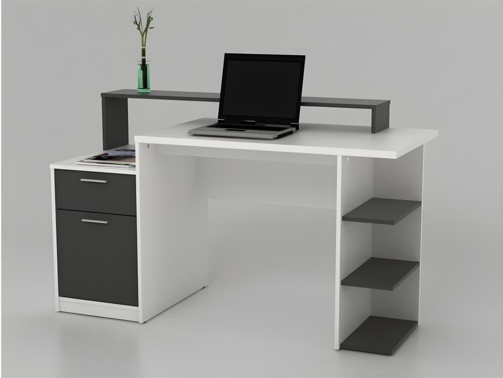 ESCRITORIO BENZINO CON CAJÓN 1 PUERTA Y ESTANTES BLANCO ROBLE 138CM - 9