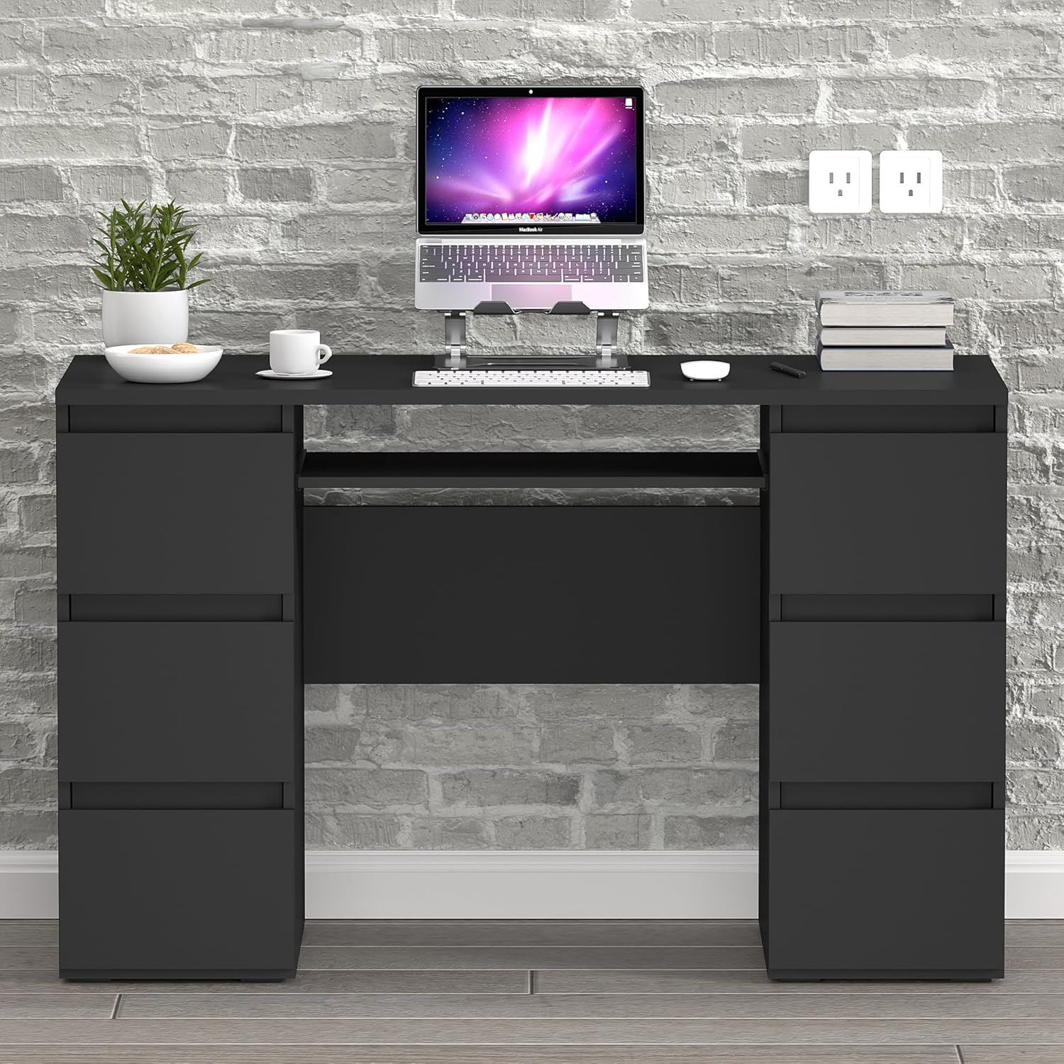ESCRITORIO RISHON CON 6 CAJONES Y PORTA TECLADO COLOR NEGRO 120X76CM - 1