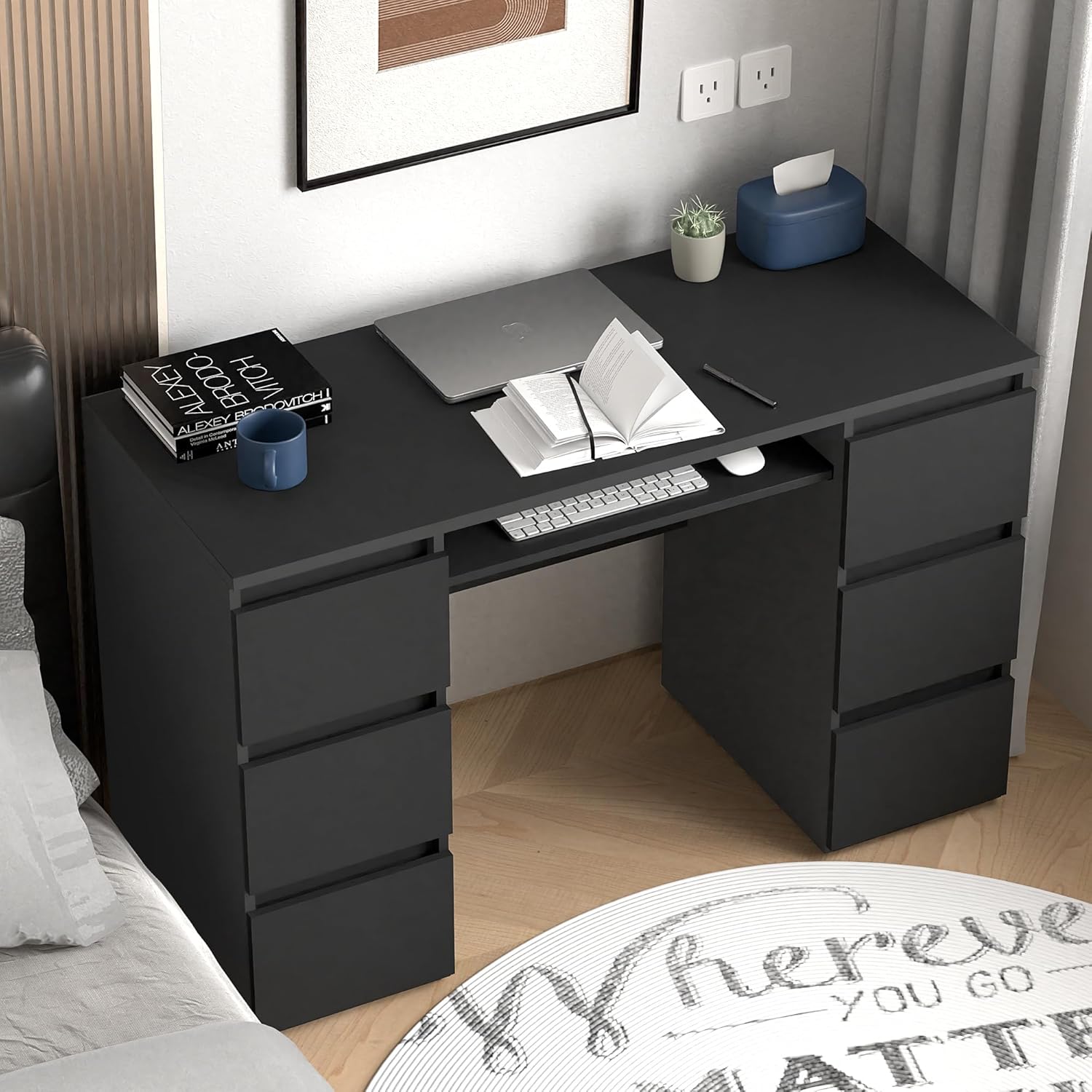 ESCRITORIO RISHON CON 6 CAJONES Y PORTA TECLADO COLOR NEGRO 120X76CM - 2