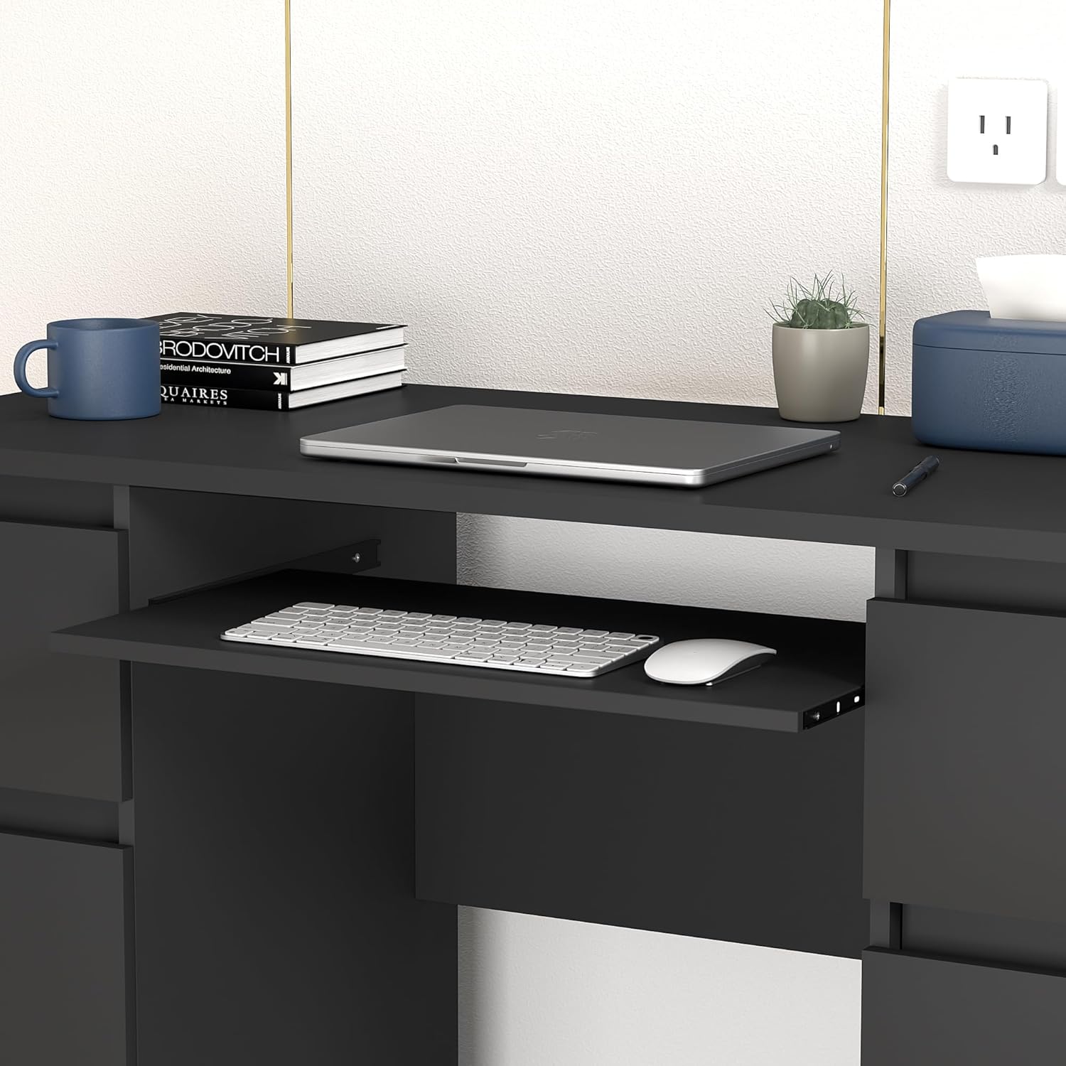 ESCRITORIO RISHON CON 6 CAJONES Y PORTA TECLADO COLOR NEGRO 120X76CM - 3