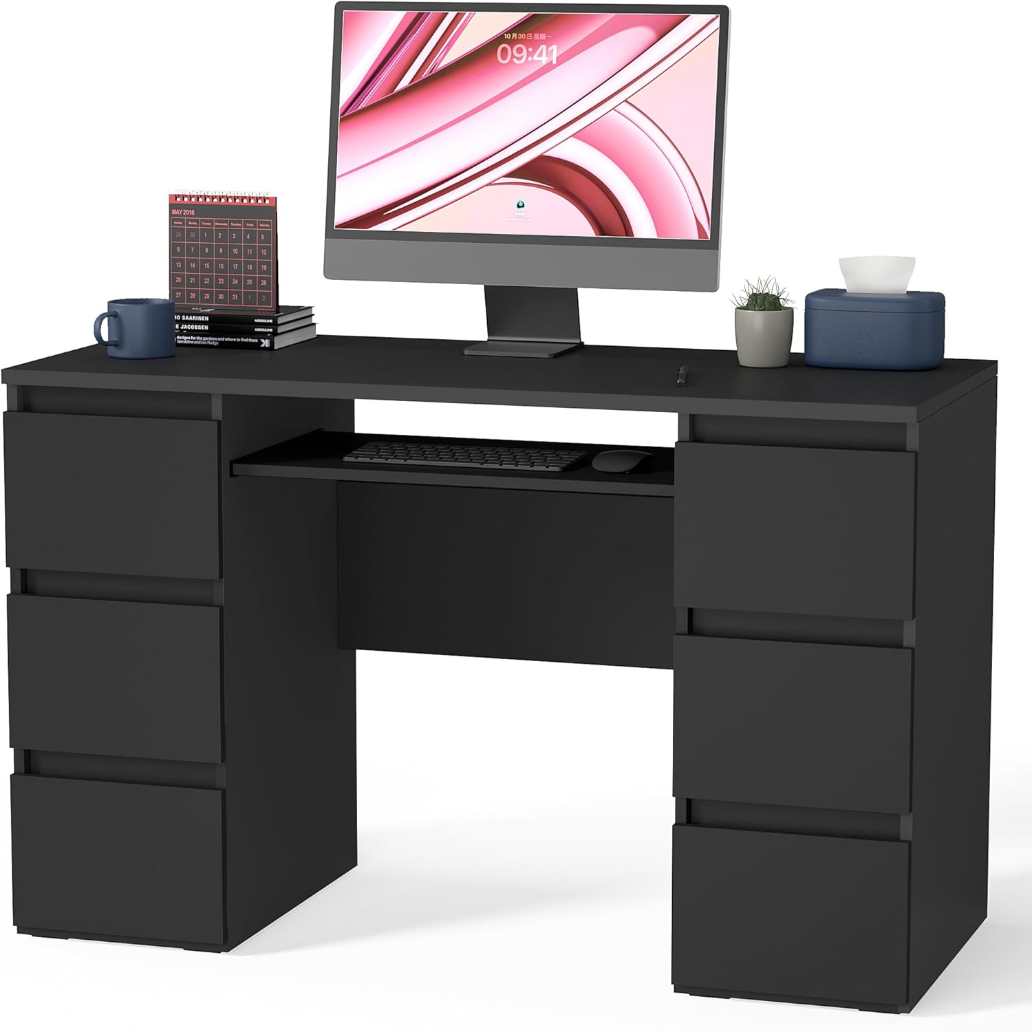 ESCRITORIO RISHON CON 6 CAJONES Y PORTA TECLADO COLOR NEGRO 120X76CM - 4