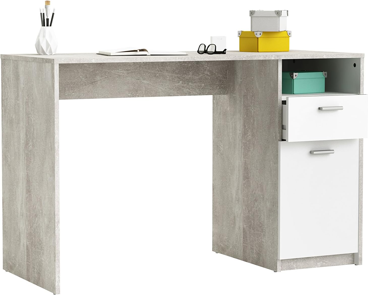 ESCRITORIO NICO 1 PUERTAS 1 CAJÓN 1 ESTANTES LIBRERO GRIS Y BLANCO - 2