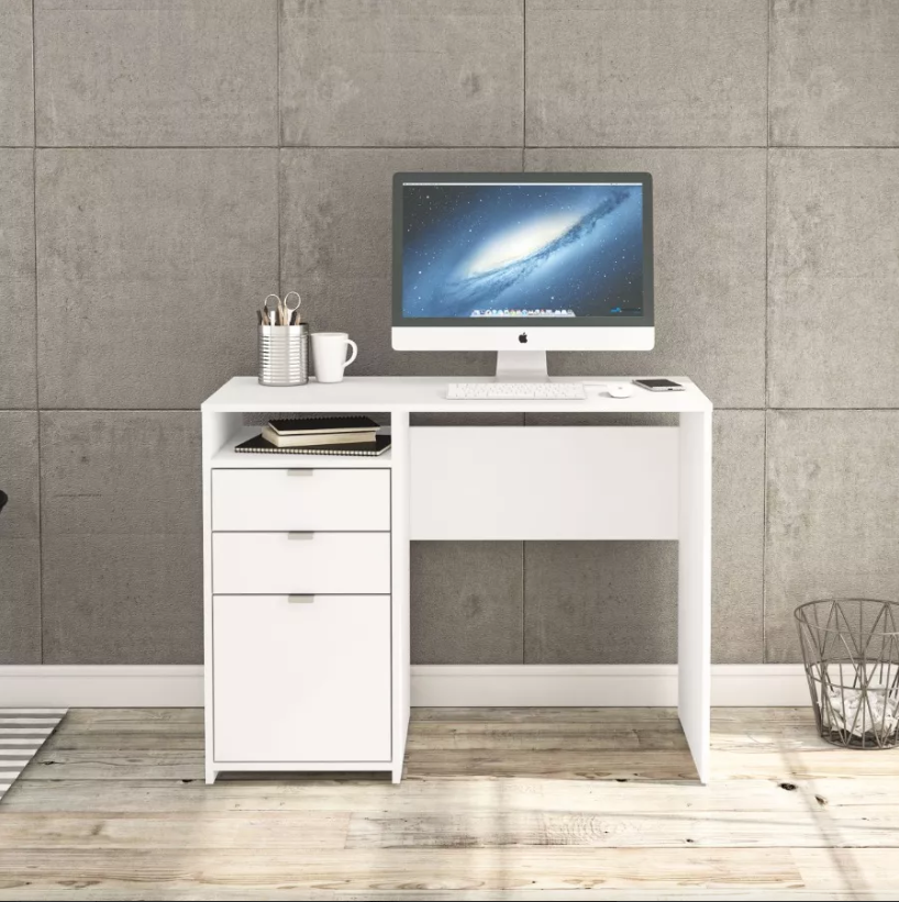 ESCRITORIO DE OFICINA ARAMUS 3 CAJÓNES 1 ESTANTE LIBRERO BLANCO 100CM - 1