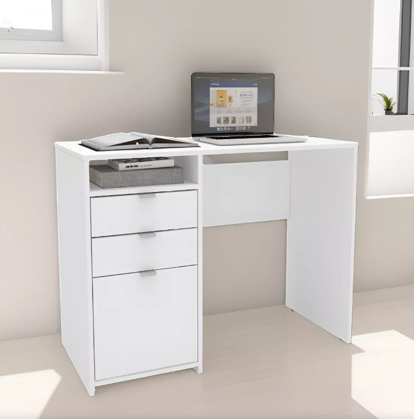 ESCRITORIO DE OFICINA ARAMUS 3 CAJÓNES 1 ESTANTE LIBRERO BLANCO 100CM - 2