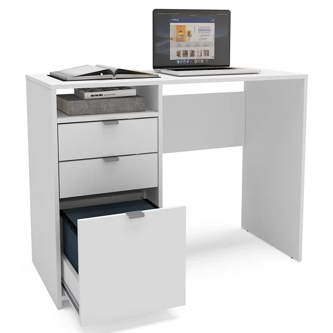 ESCRITORIO DE OFICINA ARAMUS 3 CAJÓNES 1 ESTANTE LIBRERO BLANCO 100CM - 3
