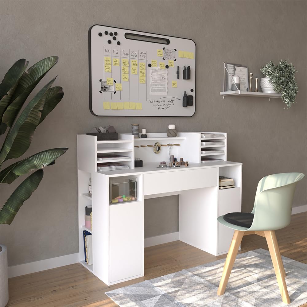 ESCRITORIO RIAZAN 1 CAJÓN 2 PUERTAS Y ESTANTES BLANCO 126CM - 1