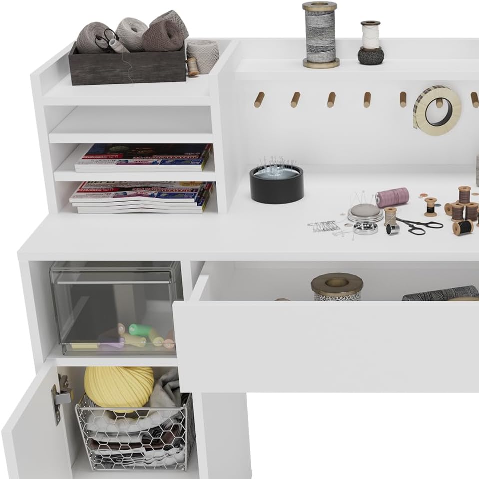 ESCRITORIO RIAZAN 1 CAJÓN 2 PUERTAS Y ESTANTES BLANCO 126CM - 3