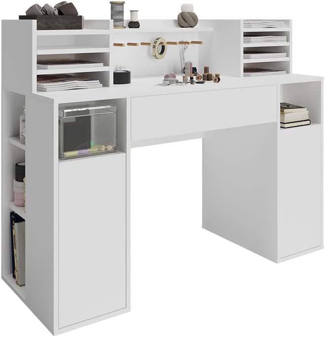 ESCRITORIO RIAZAN 1 CAJÓN 2 PUERTAS Y ESTANTES BLANCO 126CM - 4