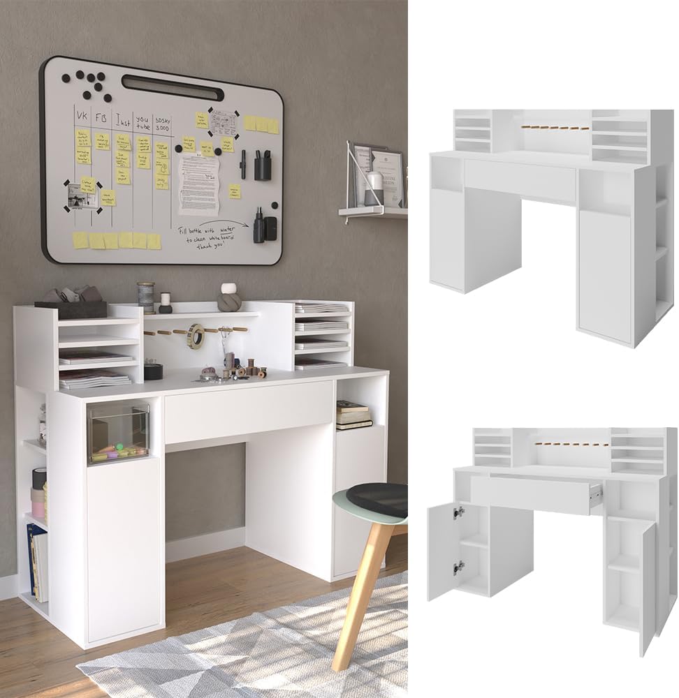 ESCRITORIO RIAZAN 1 CAJÓN 2 PUERTAS Y ESTANTES BLANCO 126CM - 5