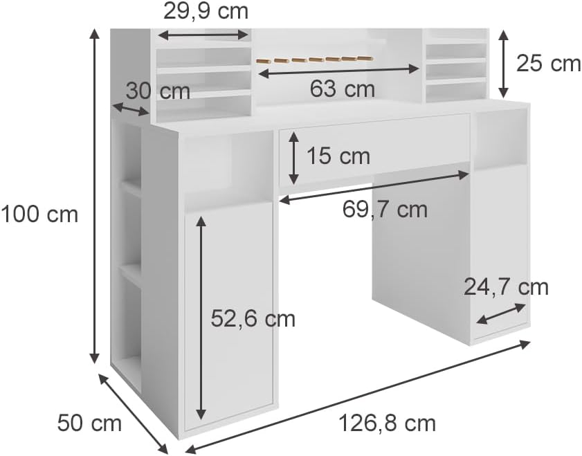 ESCRITORIO RIAZAN 1 CAJÓN 2 PUERTAS Y ESTANTES BLANCO 126CM - 7