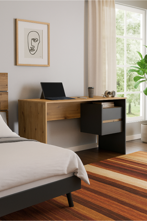 ESCRITORIO GIRO 2 CAJONES  CON ESTANTE DUNA GRAFITO 125CM - 1