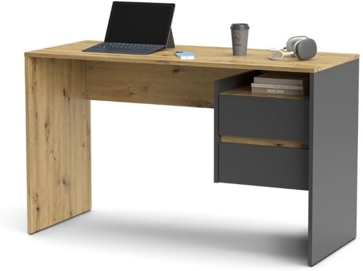 ESCRITORIO GIRO 2 CAJONES  CON ESTANTE DUNA GRAFITO 125CM - 3